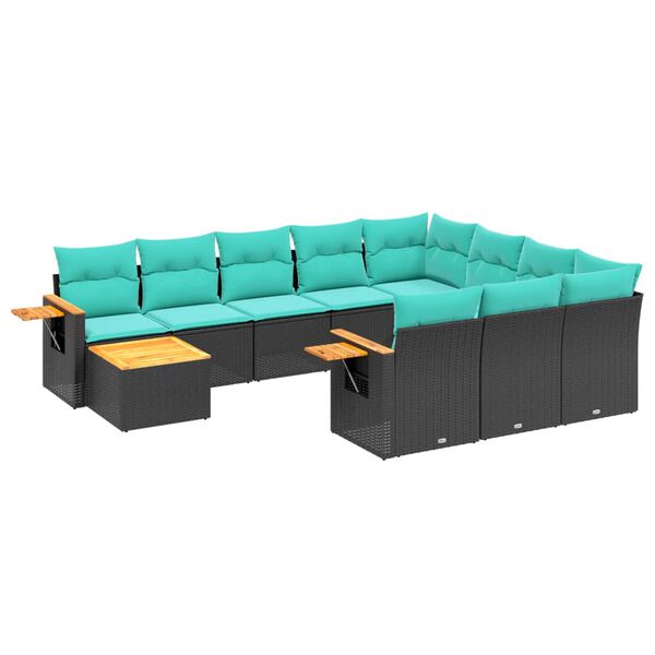 vidaXL 11-dijelni set vrtnih sofa od poliratana s jastucima crni