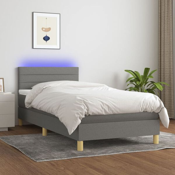 vidaXL Krevet box spring s madracem LED tamnosivi 90x190 cm tkanina