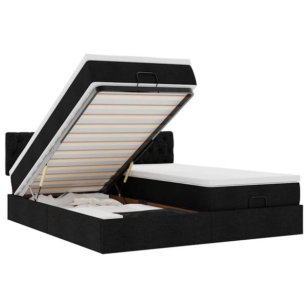 vidaXL Otomanski okvir kreveta s madracima crni 200x200cm od tkanine