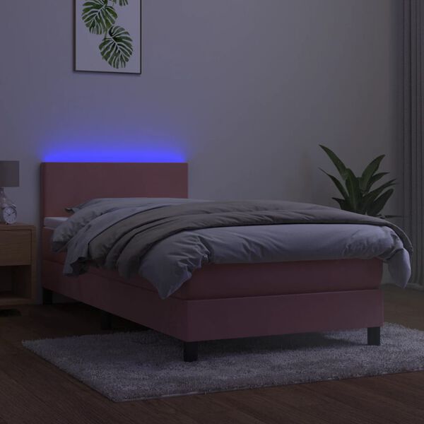 vidaXL Krevet box spring s madracem LED ružičasti 90x200 cm baršunasti