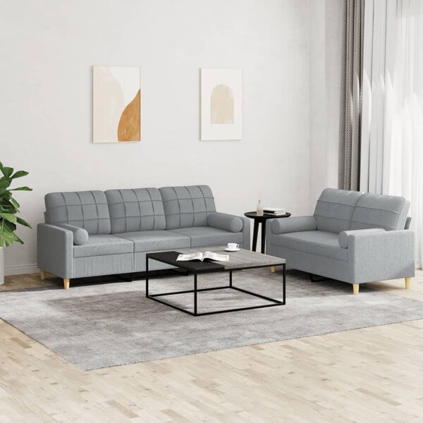 vidaXL 2-dijelni set sofa s jastucima svjetlosivi od tkanine