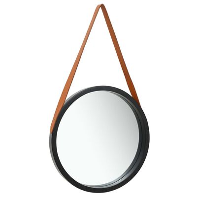 vidaXL Zidno ogledalo s trakom 50 cm crno