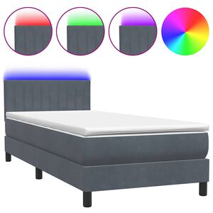 vidaXL Box Spring krevet s madracem i LED tamnosivi 90x220 cm bar&scaron;unasti