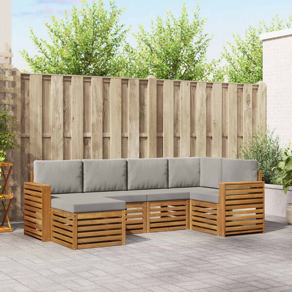 vidaXL Sekcijska garnitura s jastukom 6 pcs Prirodna i svijetlo siva