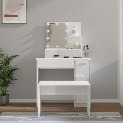 vidaXL Set toaletnog stolića LED sjajni bijeli od konstruiranog drva