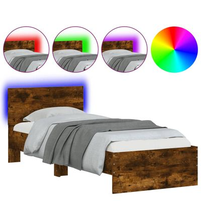vidaXL Okvir za krevet s uzglavljem i LED svjetlima boja hrasta