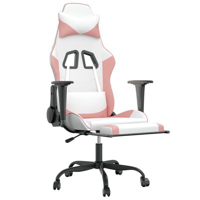 vidaXL Masažna igraća stolica s osloncem bijelo-ružičasta umjetna koža