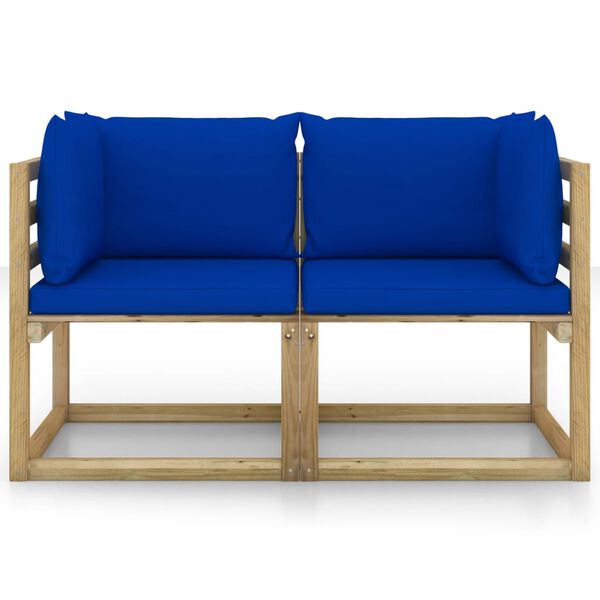 vidaXL Kutne vrtne sofe s jastucima 2 kom zeleno impregnirana borovina