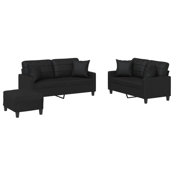 vidaXL 3-dijelni set sofa s jastucima crna od umjetne kože