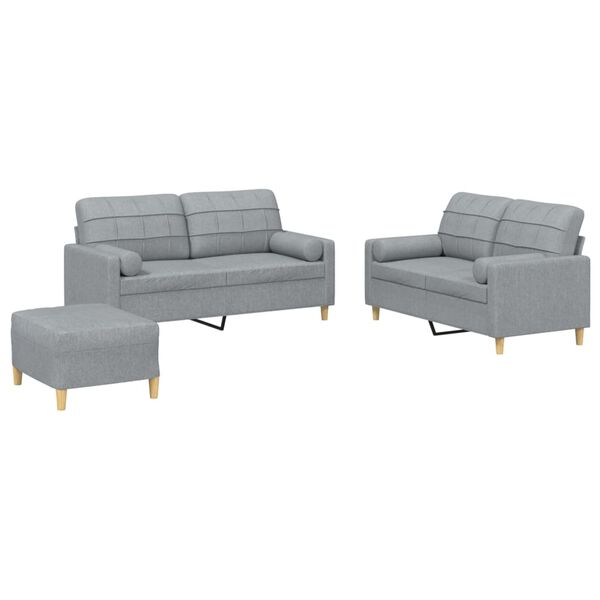 vidaXL 3-dijelni set sofa s jastucima svjetlosivi od tkanine