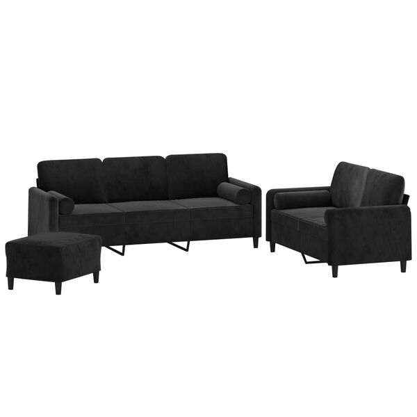 vidaXL 3-dijelni set sofa s jastucima crni bar&scaron;unasti