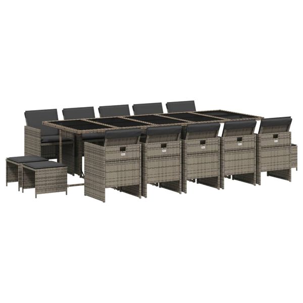 vidaXL 15-dijelni vrtni blagovaonski set s jastucima poliratan sivi