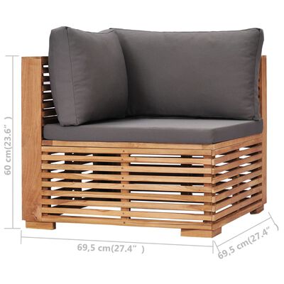 vidaXL Vrtna kutna sofa sa sivim jastukom od masivne tikovine