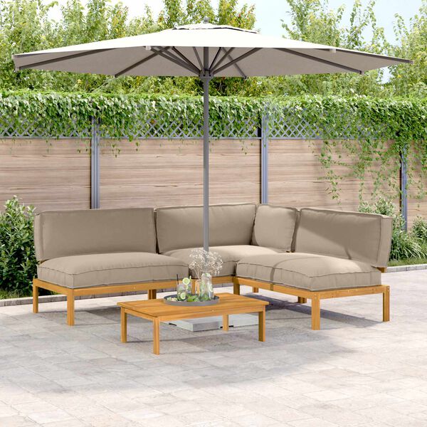 vidaXL Set sofe s jastukom 4 pcs Sivo-smeđa Čvrsto drvo akacije