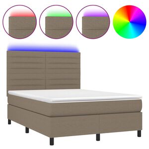 vidaXL Krevet box spring s madracem LED smeđesivi 140x190 cm tkanina