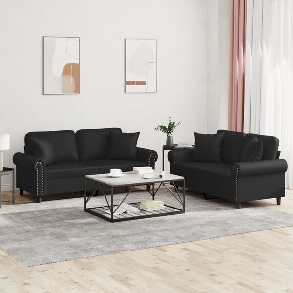 vidaXL 2-dijelni set sofa s jastucima crni od umjetne kože