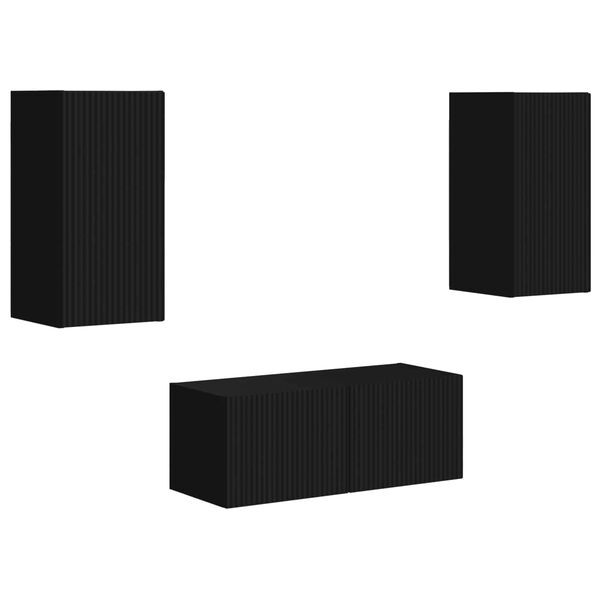 vidaXL Set TV komoda Zidne 6 pcs Crna Konstruirano drvo