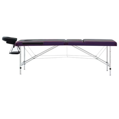 vidaXL Sklopivi stol za masažu s 3 zone aluminijski crno-ljubičasti