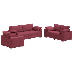 vidaXL Sofa 3 pcs Vjetrovita Crvena 219 x 80 x 82 cm Platnasta tkanina