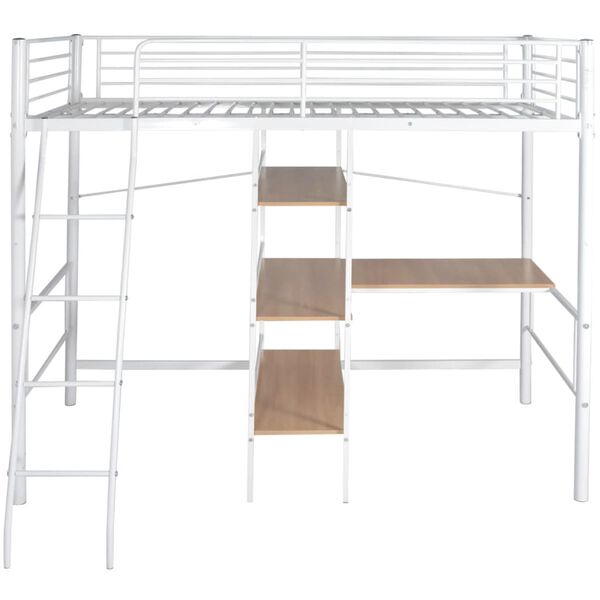 vidaXL Visoki krevet sa stolom metalni bijela i smeđa boja 90x200 cm