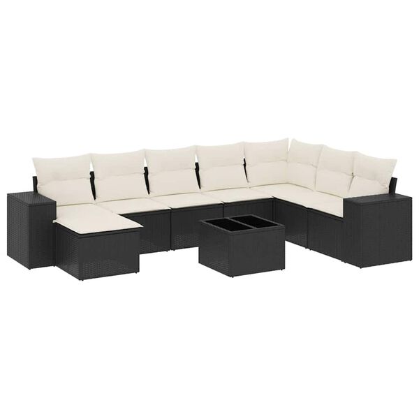 vidaXL 9-dijelni set vrtnih sofa s jastucima crni od poliratana