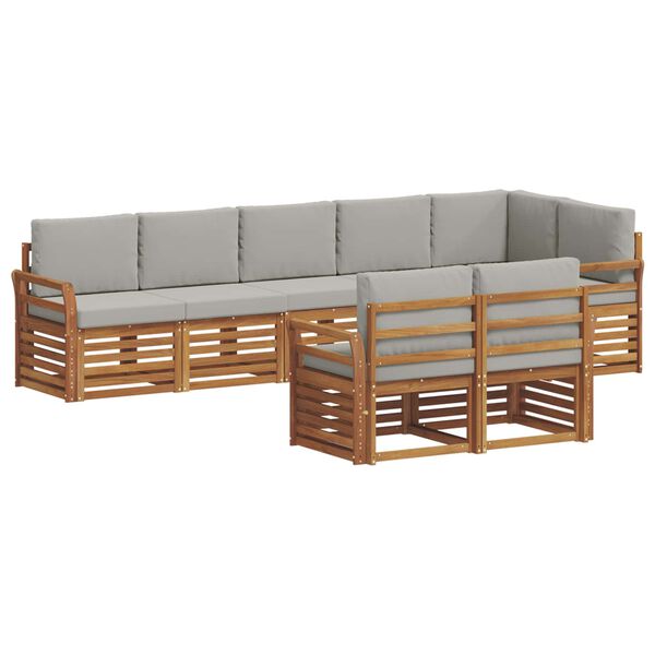 vidaXL Setovi sofa 8 pcs Prirodna i svijetlo siva Čvrsto drvo akacije
