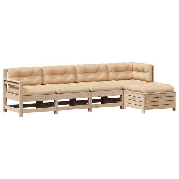 vidaXL 5-dijelna vrtna garnitura od masivne borovine s jastucima