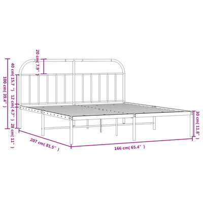 vidaXL Metalni okvir za krevet s uzglavljem crni 160x200 cm