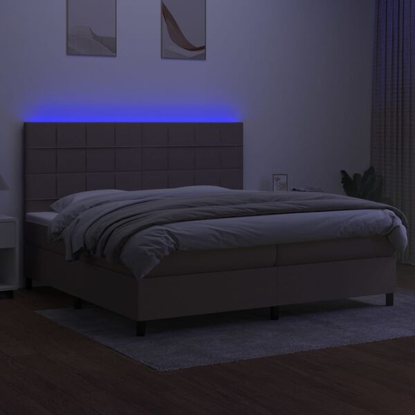 vidaXL Krevet box spring s madracem LED smeđesivi 200x200 cm tkanina