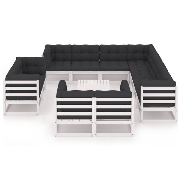 vidaXL 12-dijelna vrtna garnitura s jastucima masivna borovina bijela