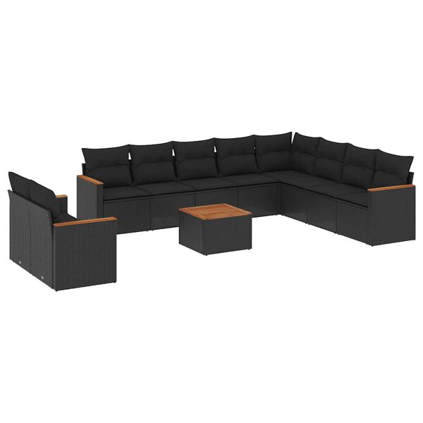vidaXL 11-dijelni set vrtnih sofa od poliratana s jastucima crni