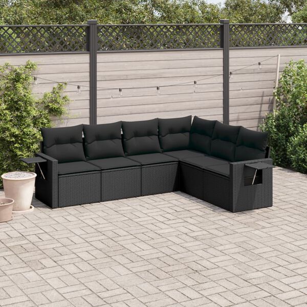 vidaXL 6-dijelni set vrtnih sofa s jastucima crni od poliratana