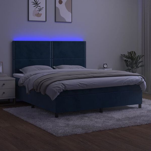 vidaXL Krevet box spring s madracem LED tamnoplavi 180x200 cm bar&scaron;un