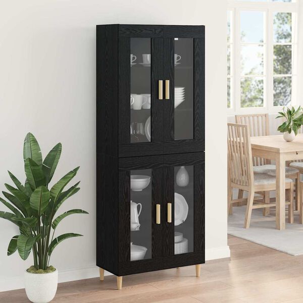 vidaXL Highboard Crni hrast 69,5 x 34 x 180 cm Konstruirano drvo