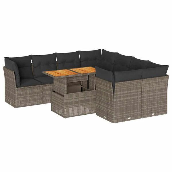 vidaXL 9-dijelni set vrtnih sofa od poliratana s jastucima sivi