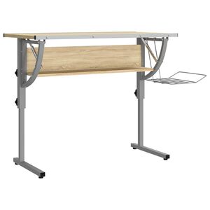 vidaXL Radni stol boja hrasta i siva 110 x 53 x(58-87) cm drvo i čelik
