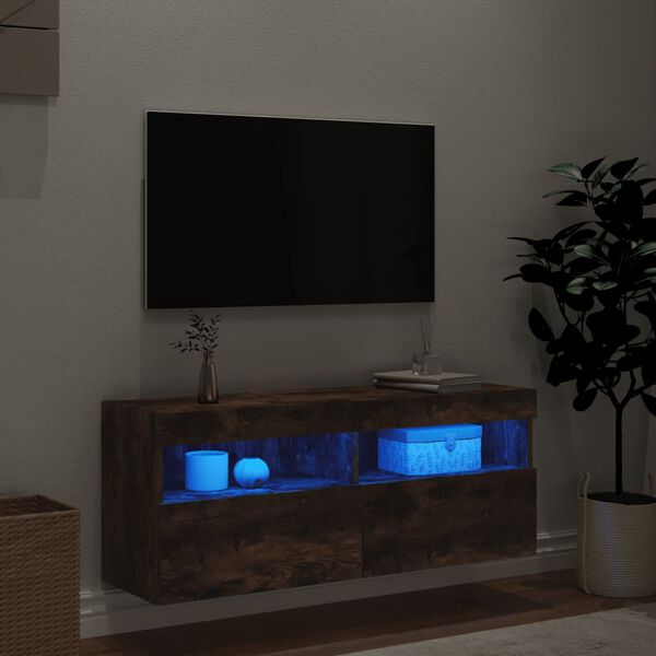 vidaXL Zidni TV ormarić s LED svjetlima boja hrasta 100x30x40 cm