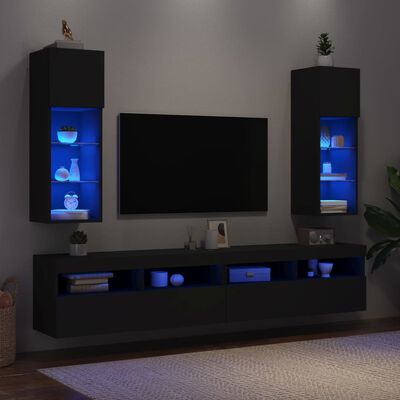 vidaXL TV ormarići s LED svjetlima 2 kom crni 30,5 x 30 x 90 cm