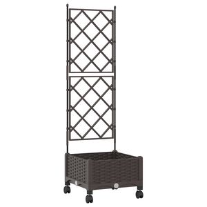vidaXL Vrtni saksija s re&scaron;etkom i kotačima Smeđa 40 x 40 x 131,5 cm PP