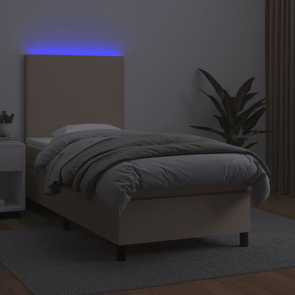 vidaXL Krevet box spring madrac LED cappuccino 90x200cm umjetna koža