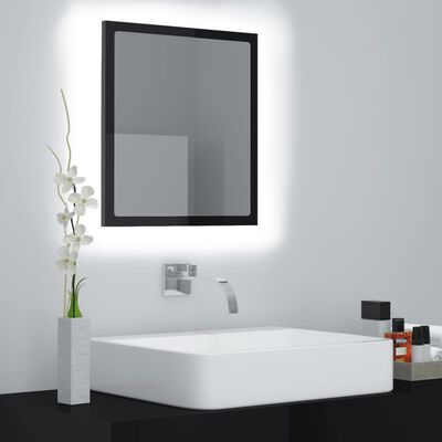 vidaXL LED kupaonsko ogledalo visoki sjaj crno 40x8,5x37 cm akrilno