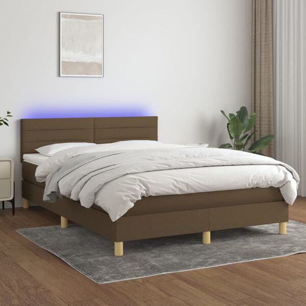 vidaXL Krevet box spring s madracem LED tamnosmeđi 140x190 cm tkanina