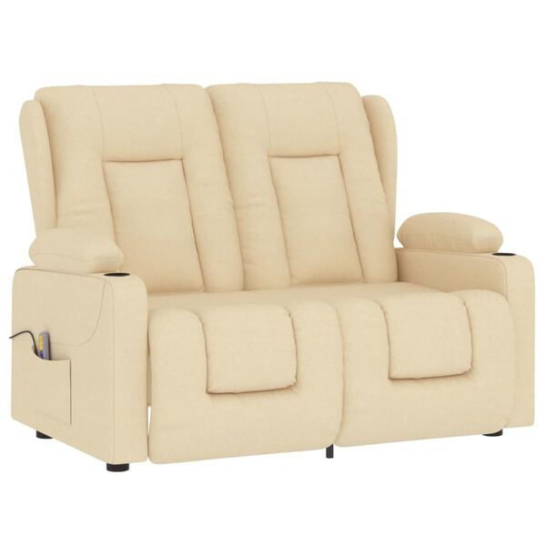 vidaXL Masažni dvosjed od tkanine s držačima čaša krem