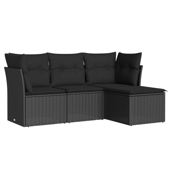 vidaXL 4-dijelni set vrtnih sofa od poliratana s jastucima crni