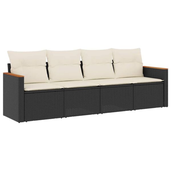 vidaXL 4-dijelni set vrtnih sofa od poliratana s jastucima crni