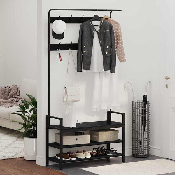 vidaXL Vje&scaron;alica za kapute s policom Crni hrast 95 x 34 x 184 cm