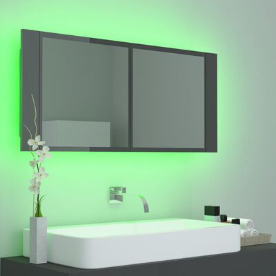 vidaXL LED kupaonski ormarić s ogledalom sjajni sivi 100x12x45 akrilni