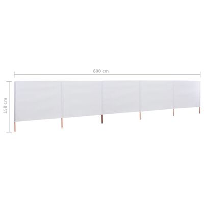 vidaXL Vjetrobran s 5 panela od tkanine 600 x 120 cm pješčano bijeli