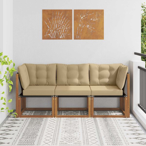 vidaXL Vanjski srednji i kutni kauč s jastukom 3 Komad Prirodna