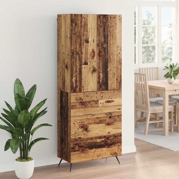 vidaXL Highboard Zidne Staro drvo 69,5 x 34 x 180 cm Konstruirano drvo